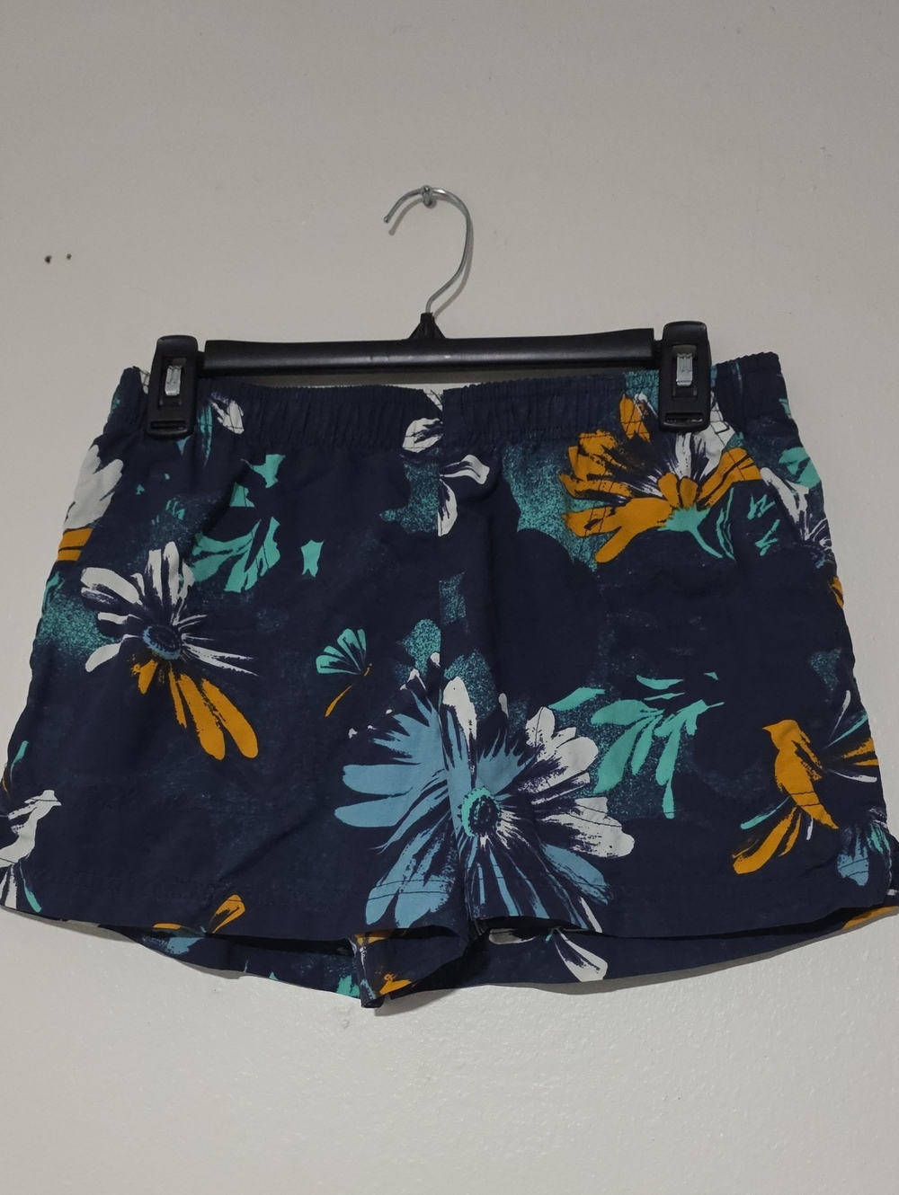 Columbia Women's Navy Floral Athletic Shorts with Teal & Mustard Accents